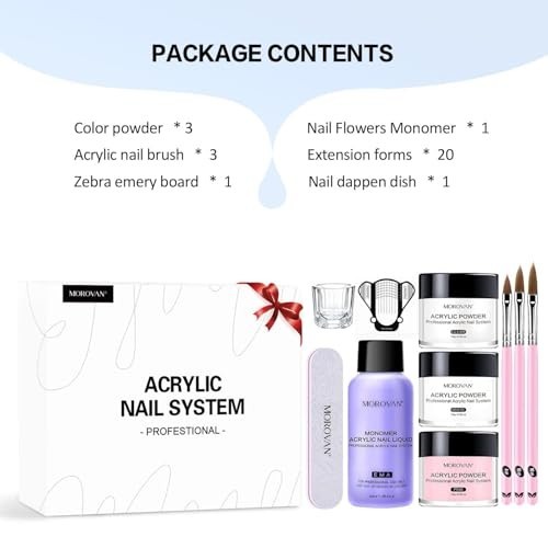 Acrylic Nail Kit: Clear Pink White Acrylic Powder and Professional Liquid Set fo