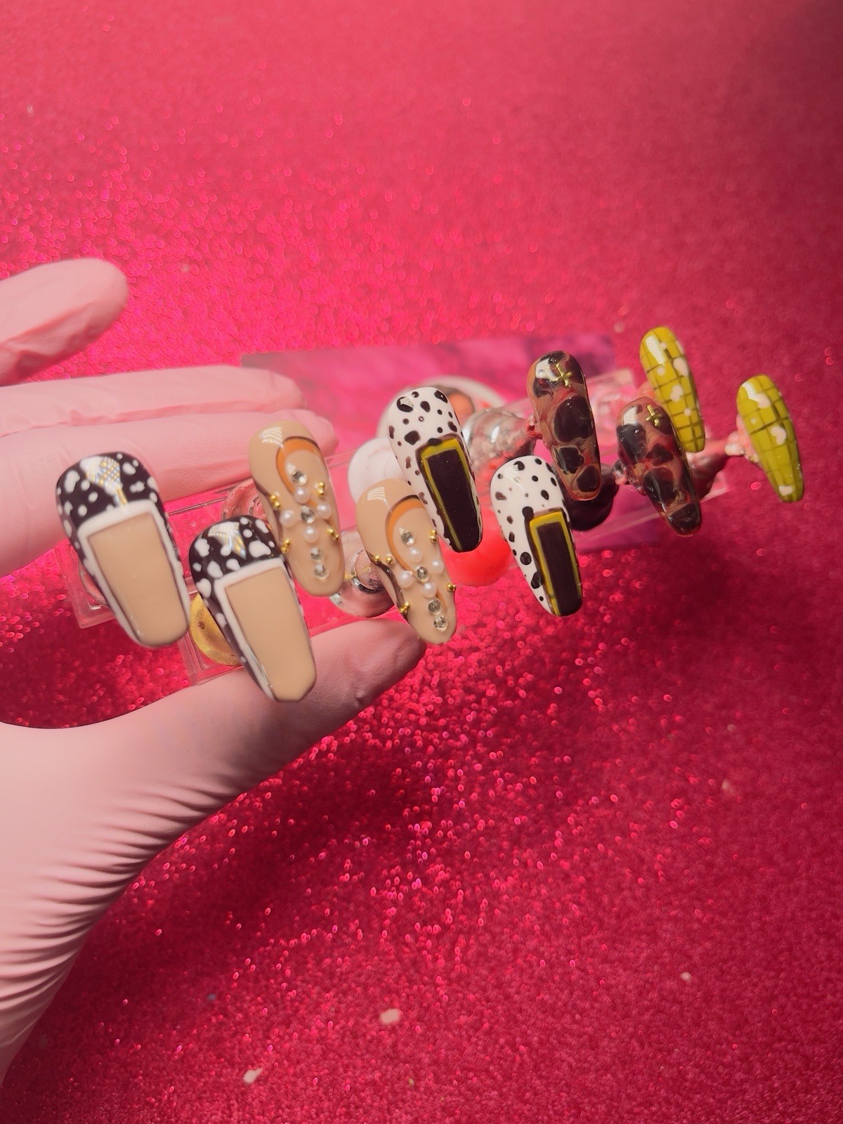 Long Coffin Press-On Nails Multicolor 3D Shiny by Nail Arts by Dia