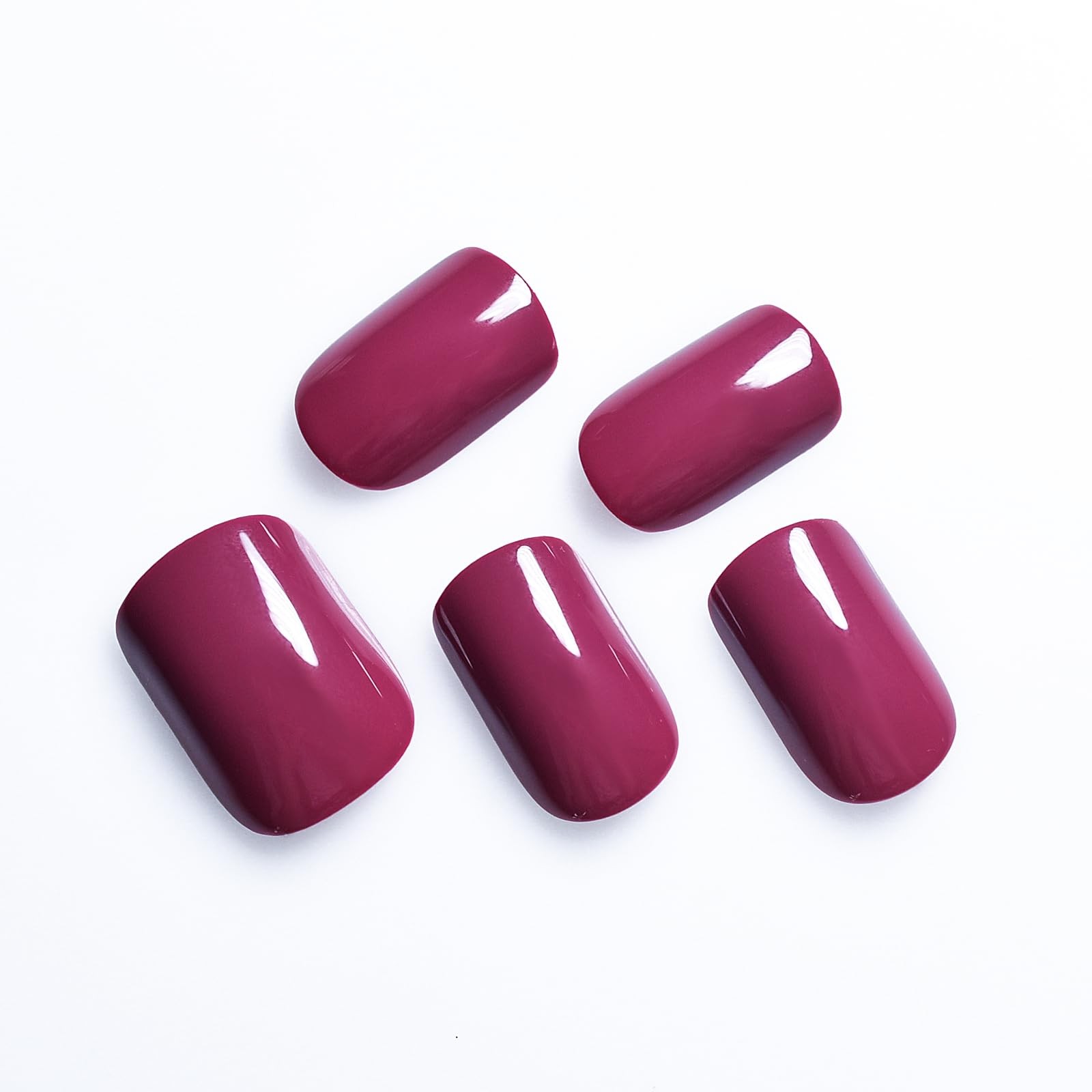 Glossy Finished Dark Rose Pink Press On Nails Medium Length Squoval Girls Nai…