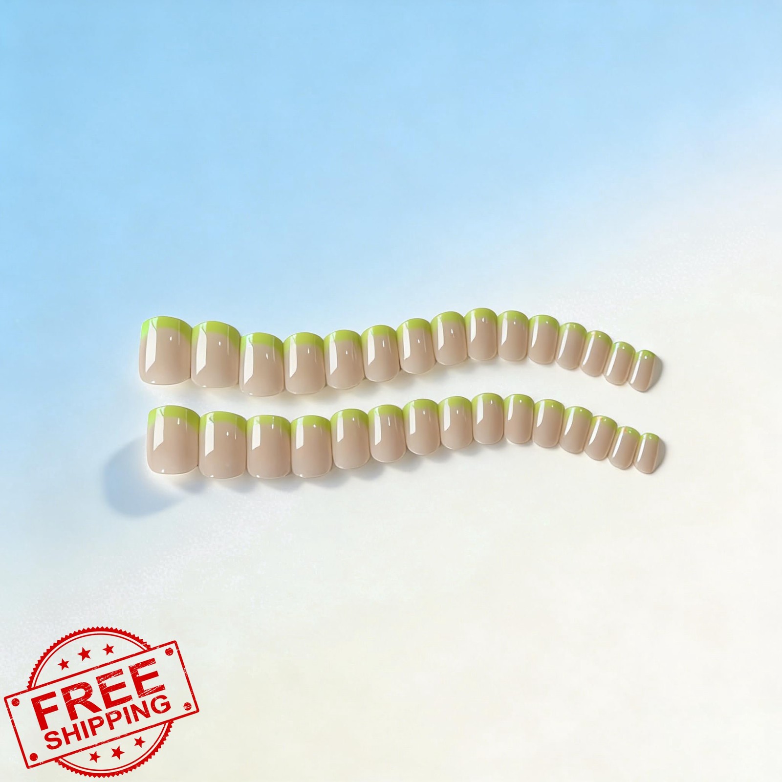 SXVME Short Square Lime Green French Tip Press on Nails Kit