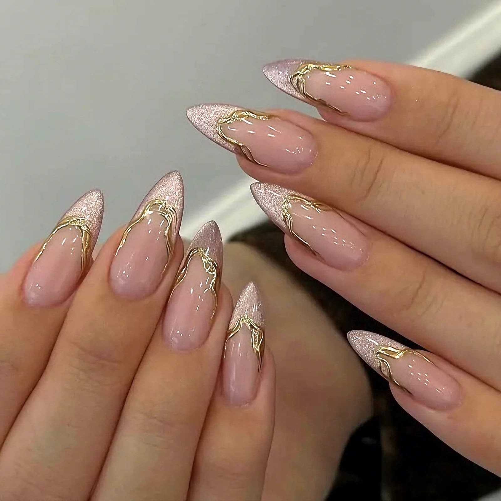 Medium Almond Press on Nails – Pink Ombre Cat Eye Medium, Style-4