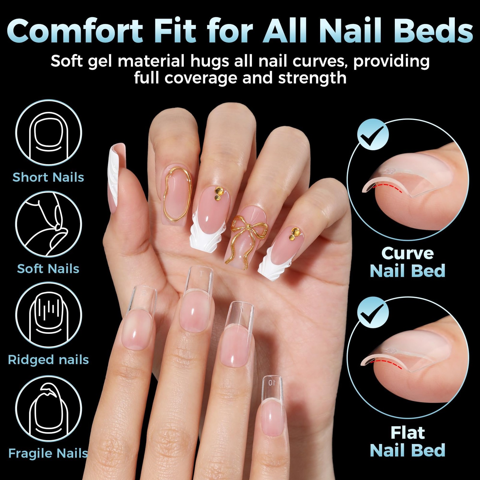Luckyfairy Medium Square Nail Tips, 360pcs Soft Pre-Shaped Acrylic Fake Nails…