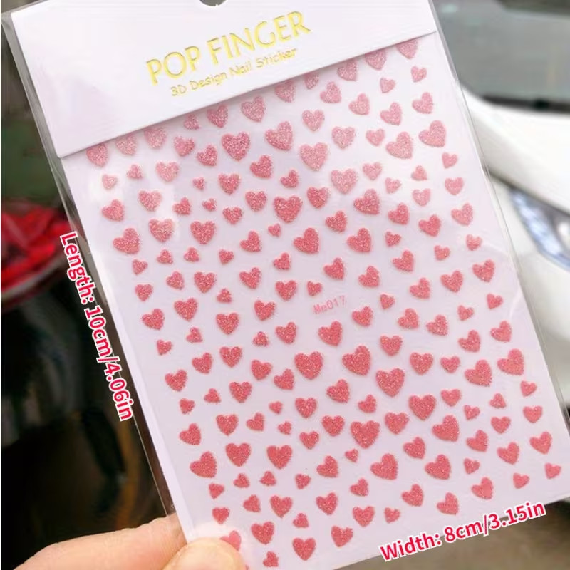 Love Heart Nail Art Stickers | Glitter Heart Decals | DIY Nail Accessories | 1pc