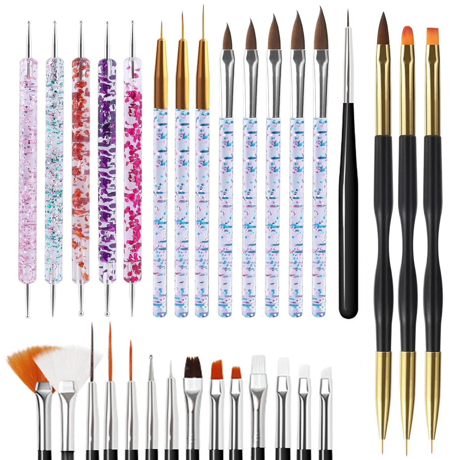 15Pcs Fine Detail Paint Brush Set Acrylic UV Gel Drawing Dotting Manicure Nail A