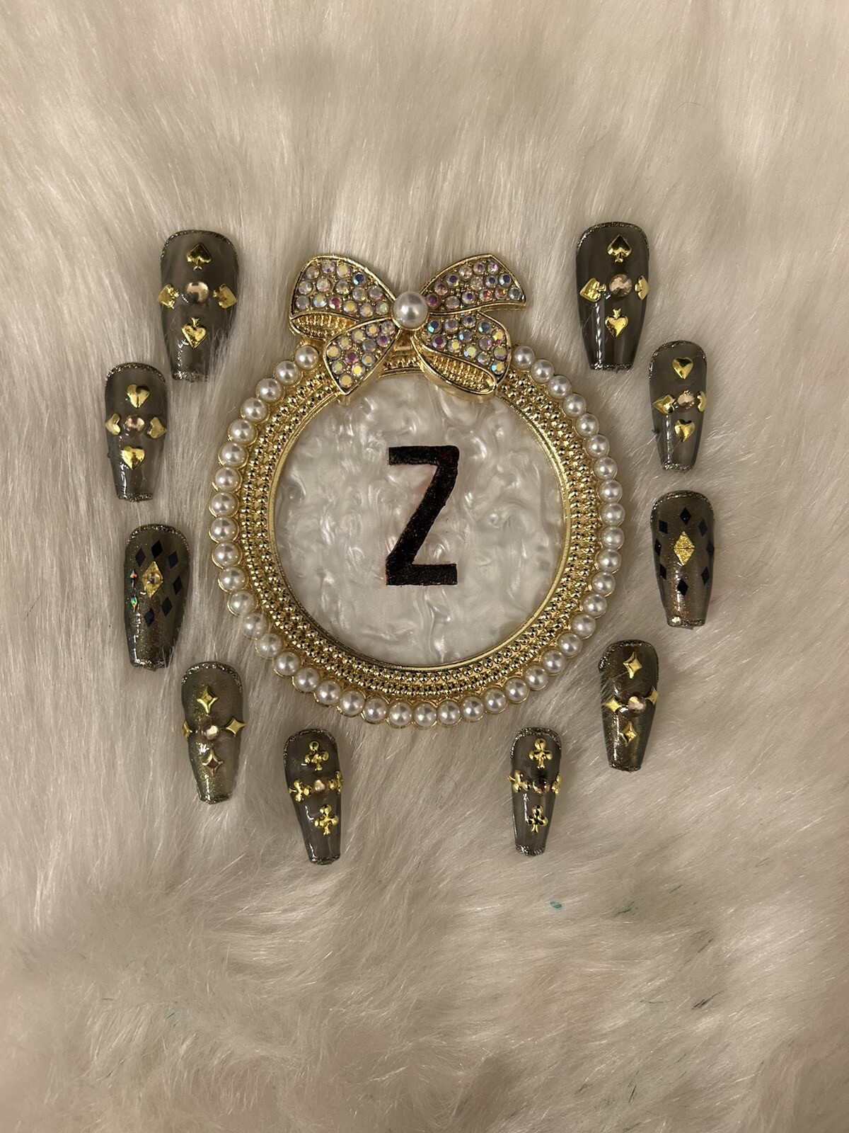 Z NAILZ! Artisan Set Of M Coffin Clear Smokey Is Black Casino Press On Nails