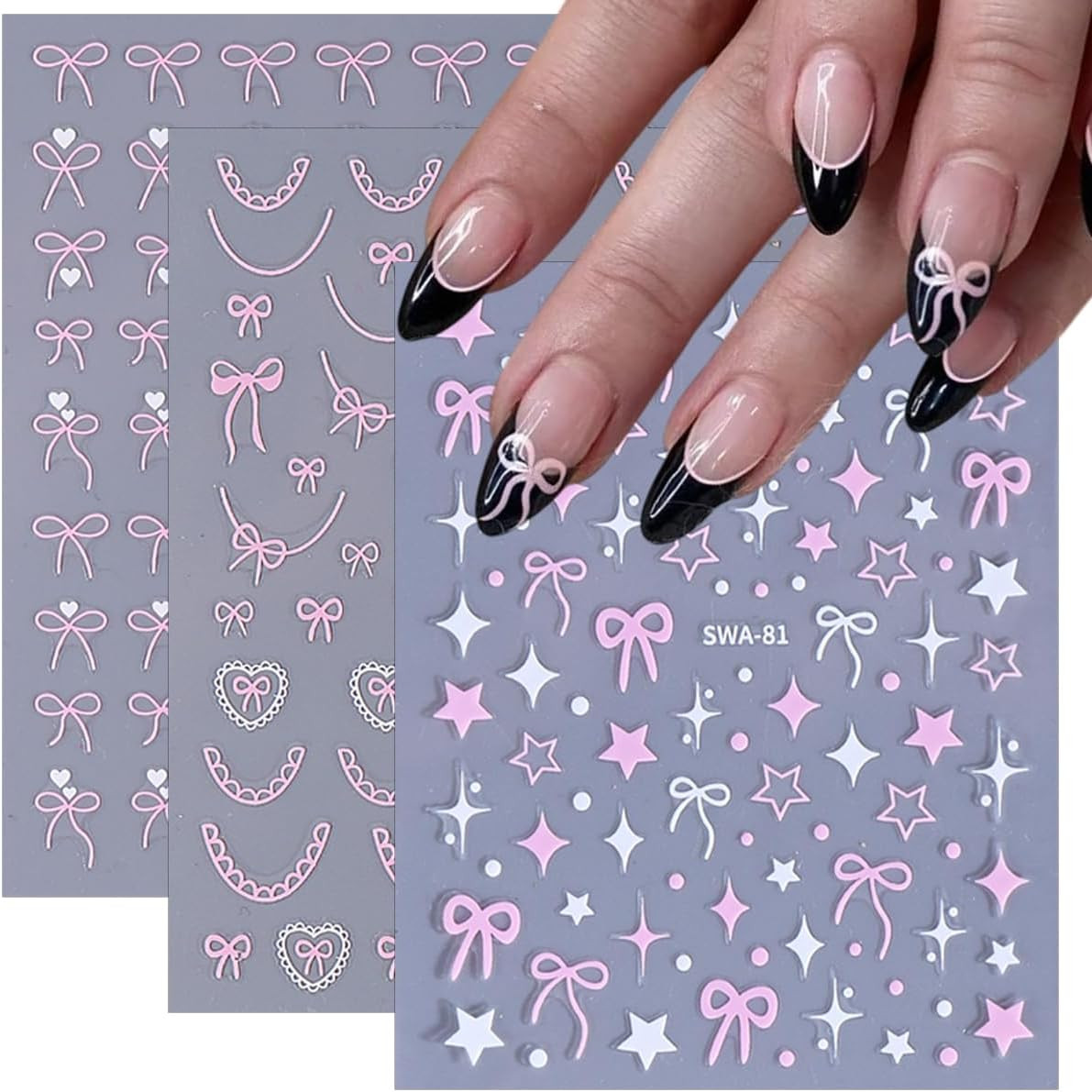Bow Heart Star Nail Stickers for Nail Art Bows Nail Decals 3D Self Adhesive Nail
