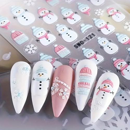 2Pcs Christmas Nail Art Stickers Decals 5D Embossed Winter Nail Decals Qa1