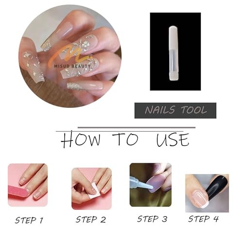 MISUD Long Coffin Press-On Nails with Bling Glitter Rhinestone, 24 Pcs