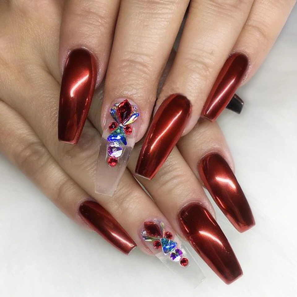 Red Mirror Nail Powder Chrome Nails Platinum Pigment Shining Manicure Shimmer UK
