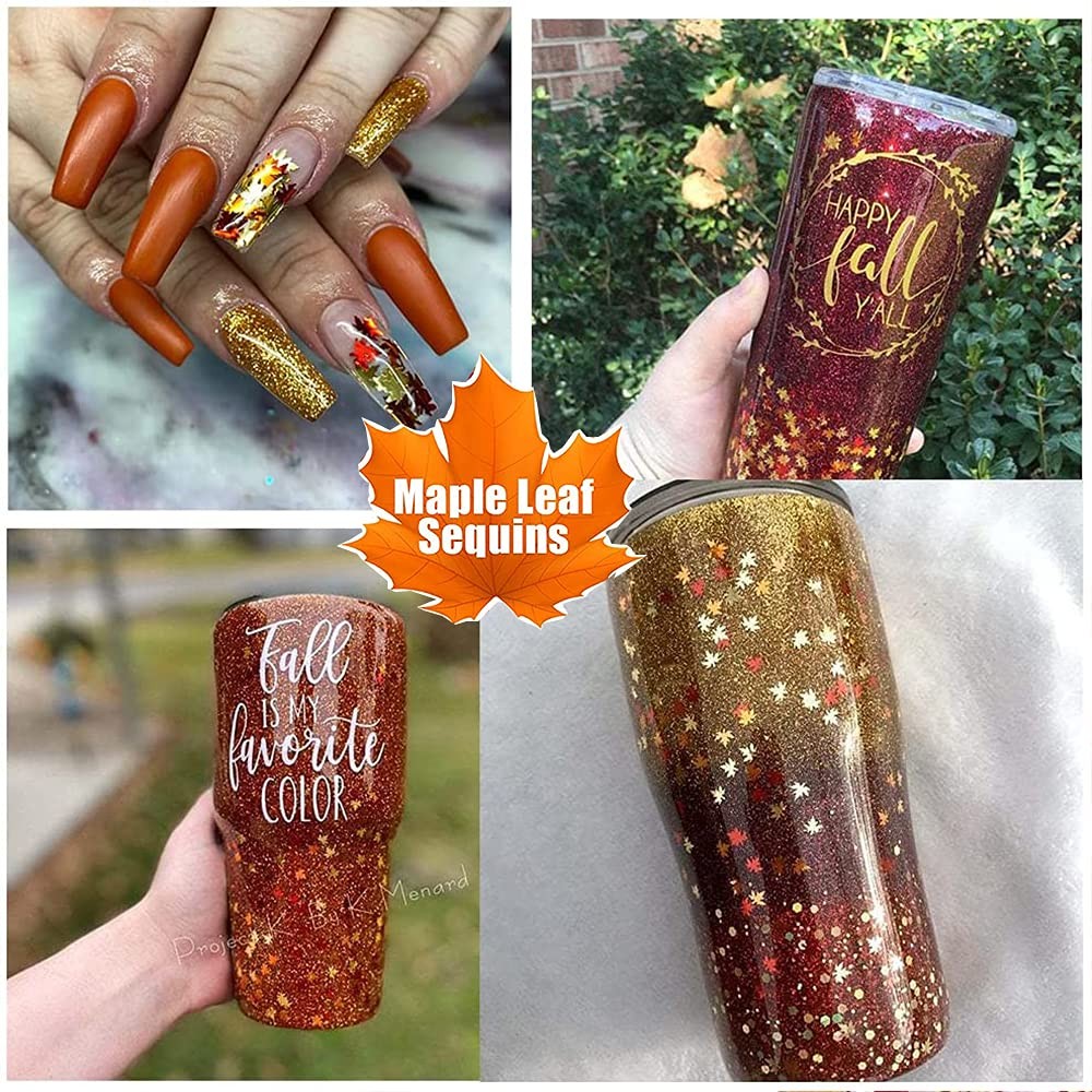Holographic Glitters Fall Maple Leaf Shaped Nail Art Sequins Flakes 1 Pot, 3D…