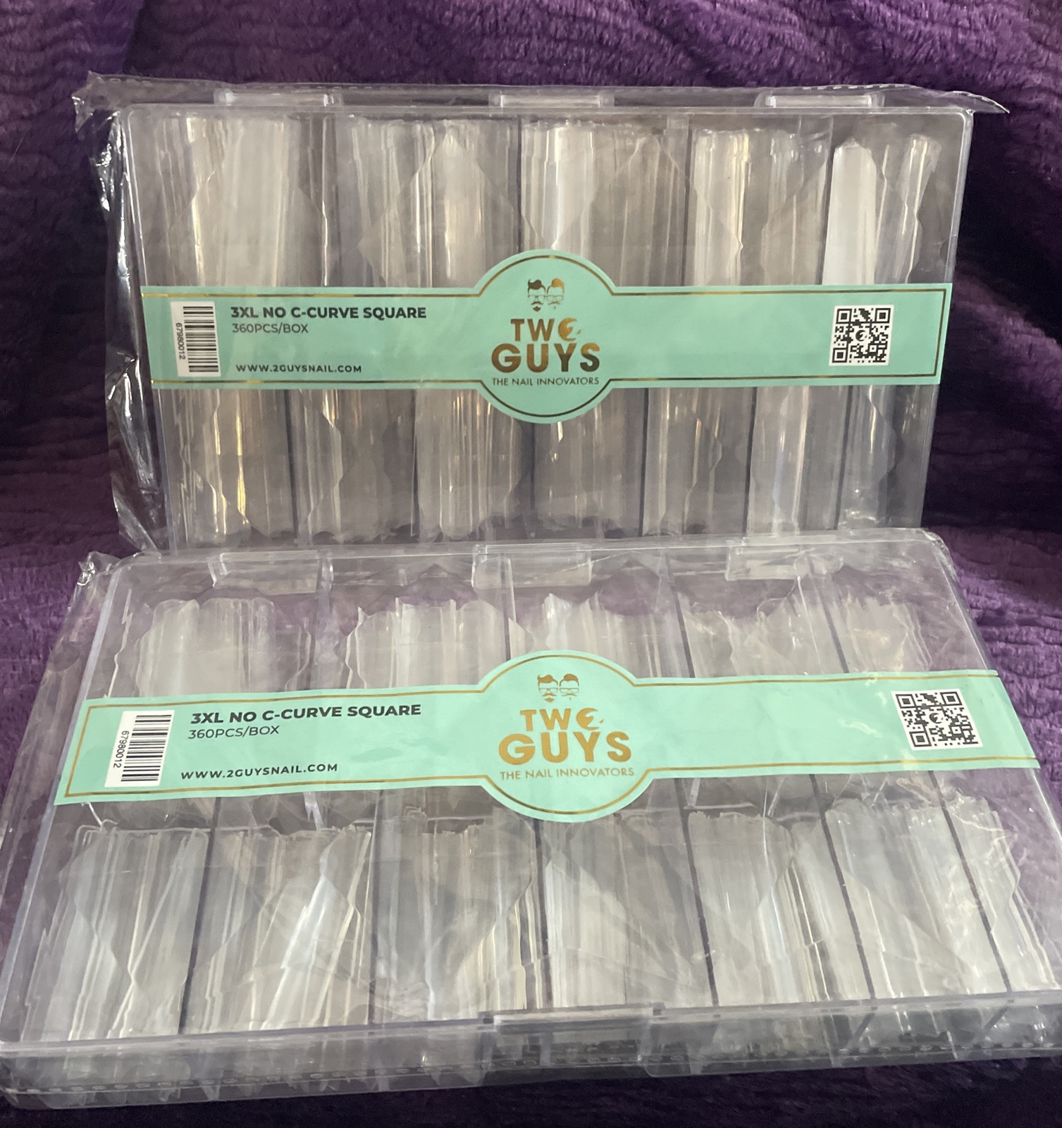 2- Two Guys The Nail Innovators 3XL No C-Curve Square Nail Clear Tips 360pcs