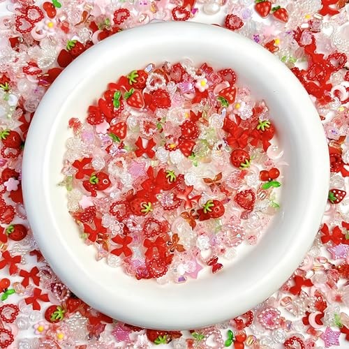 100pcs 3D Pink Red Strawberry Flower Nail Charms Cherry Rose Camellia pink