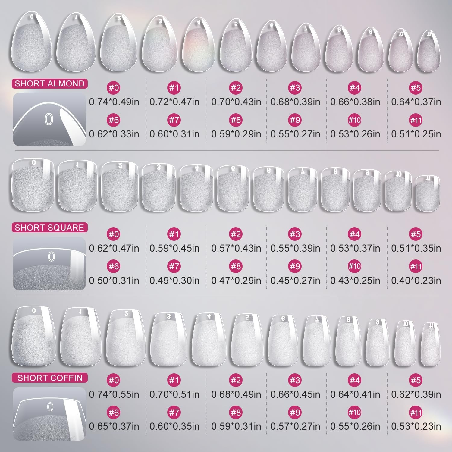 krofaue 3 Styles 3 Short Nail Tips Kit, 3 Kit