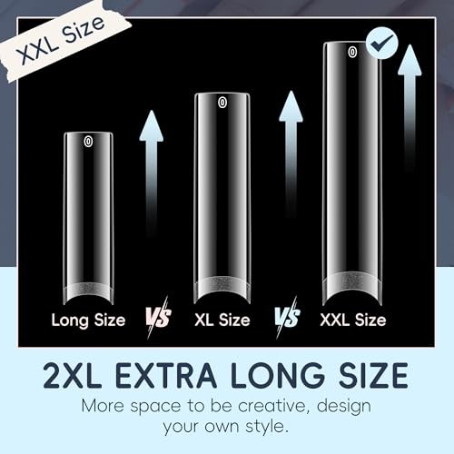 XXL Nail Tips Square 120 Pcs 12 Sizes – No C Pre-buff Square 2XL – Half cover