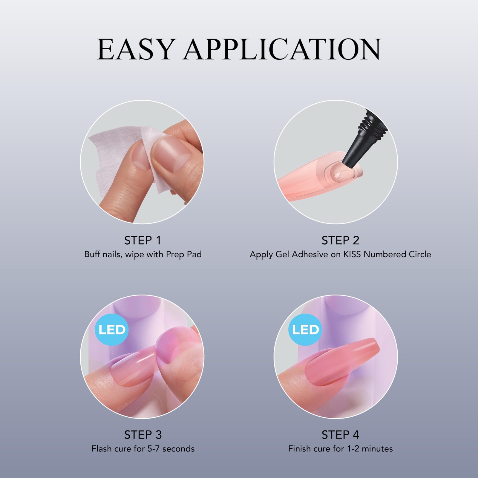 KISS LED Soft Gel Nail Set Starter Kit 36 Count Salon Quality Manicure Home Use
