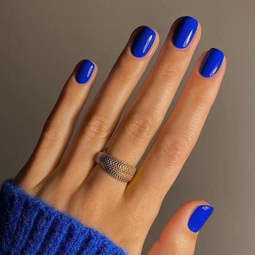 48 Pcs Acrylic Press on Nails Short Square, Dark Royal Blue square royal blue