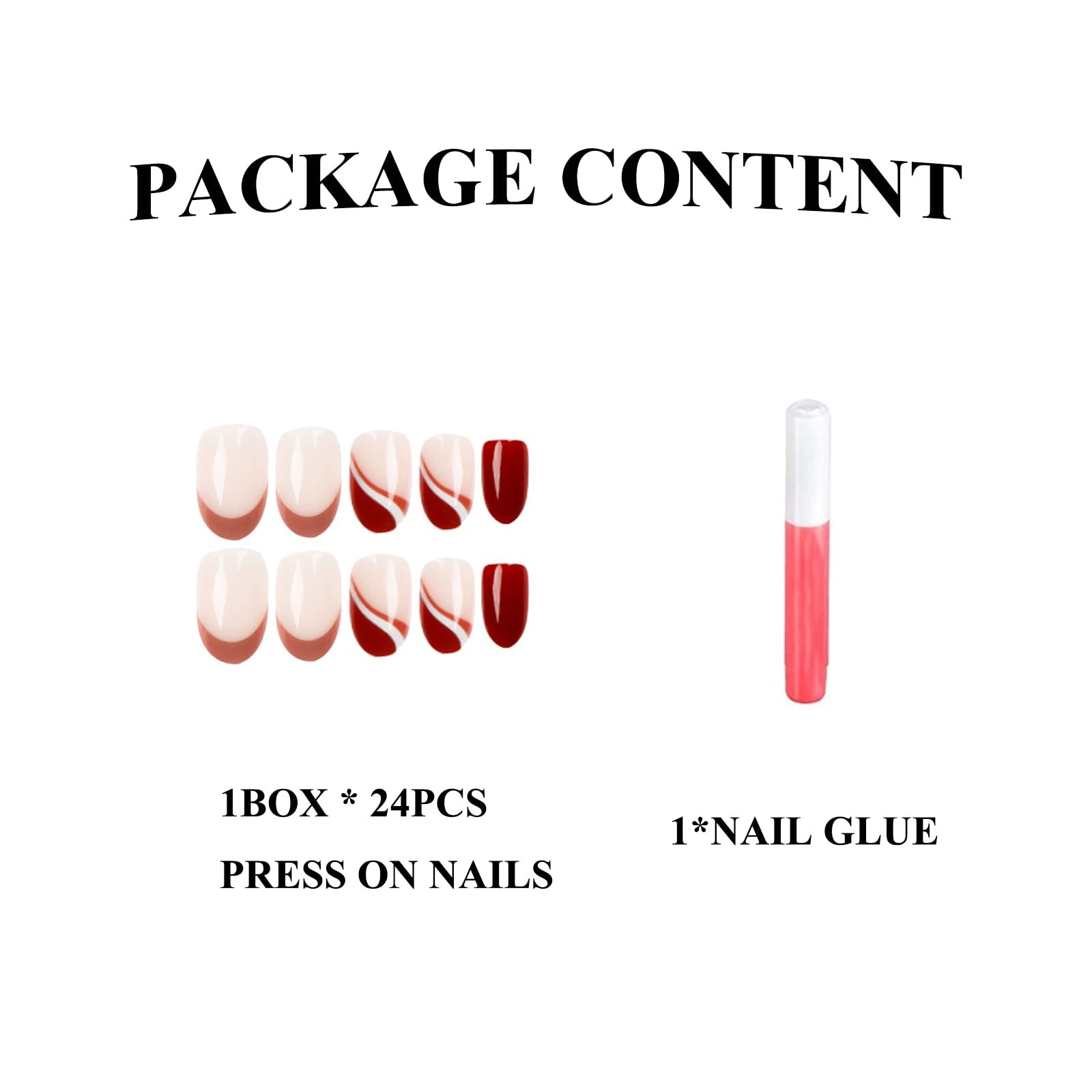 Oval Press on Nails Medium Fake Nails Brown French Tip Burgundy Round Acrylic…