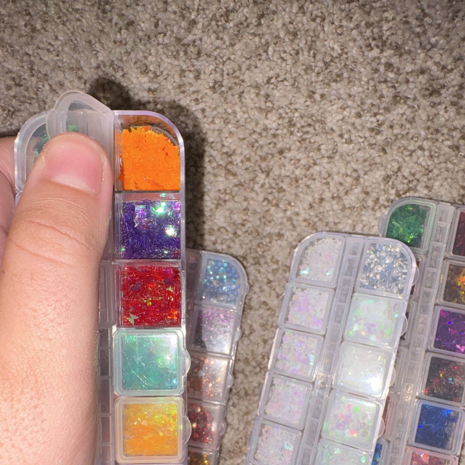 Nail Art Glitter Flakes Set, Multicolor Shiny Sparkle, Plastic Box Storage