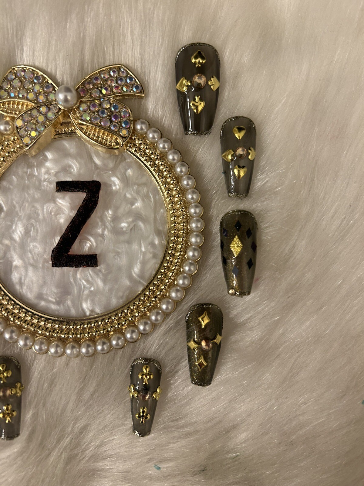 Z NAILZ! Artisan Set Of M Coffin Clear Smokey Is Black Casino Press On Nails