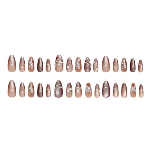 White Butterfly Press on Nails Medium Almond White Butterfly Rhinestone style 4