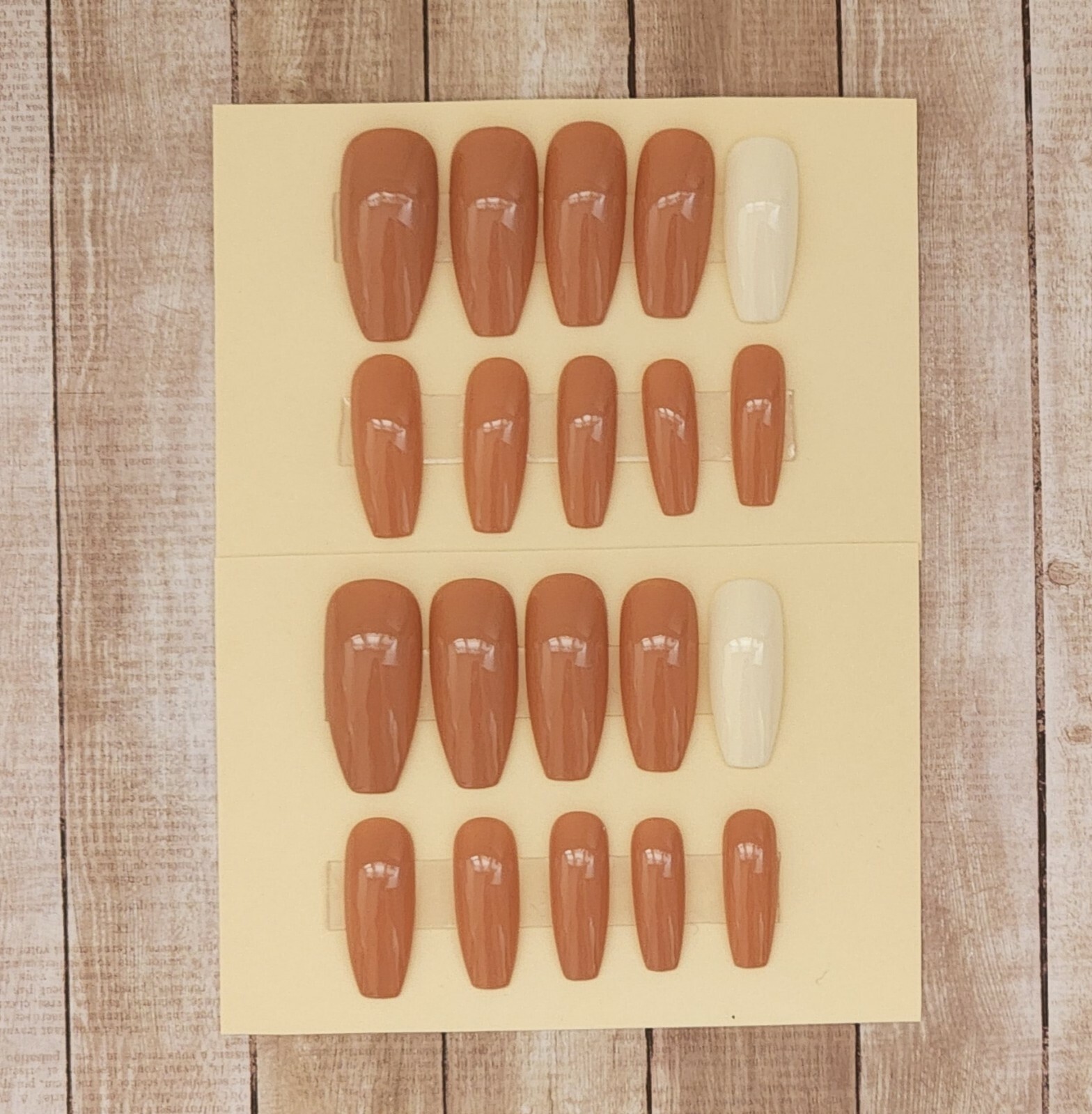 Custom Press On Handmade Gel Nails Beige Coffin Long 20 Tips