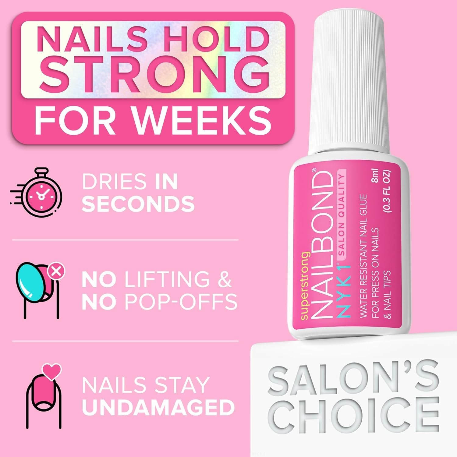 Super Strong Nail Glue – Fast Drying 8ml Brush On Adhesive for Press On Nails