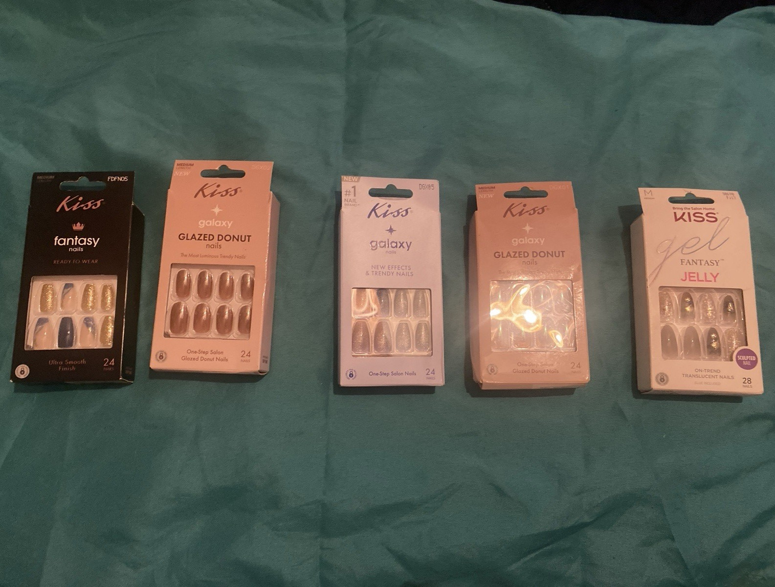Kiss Press-On Nails Lot of 5 Galaxy Glazed Donut Glitter Almond Medium