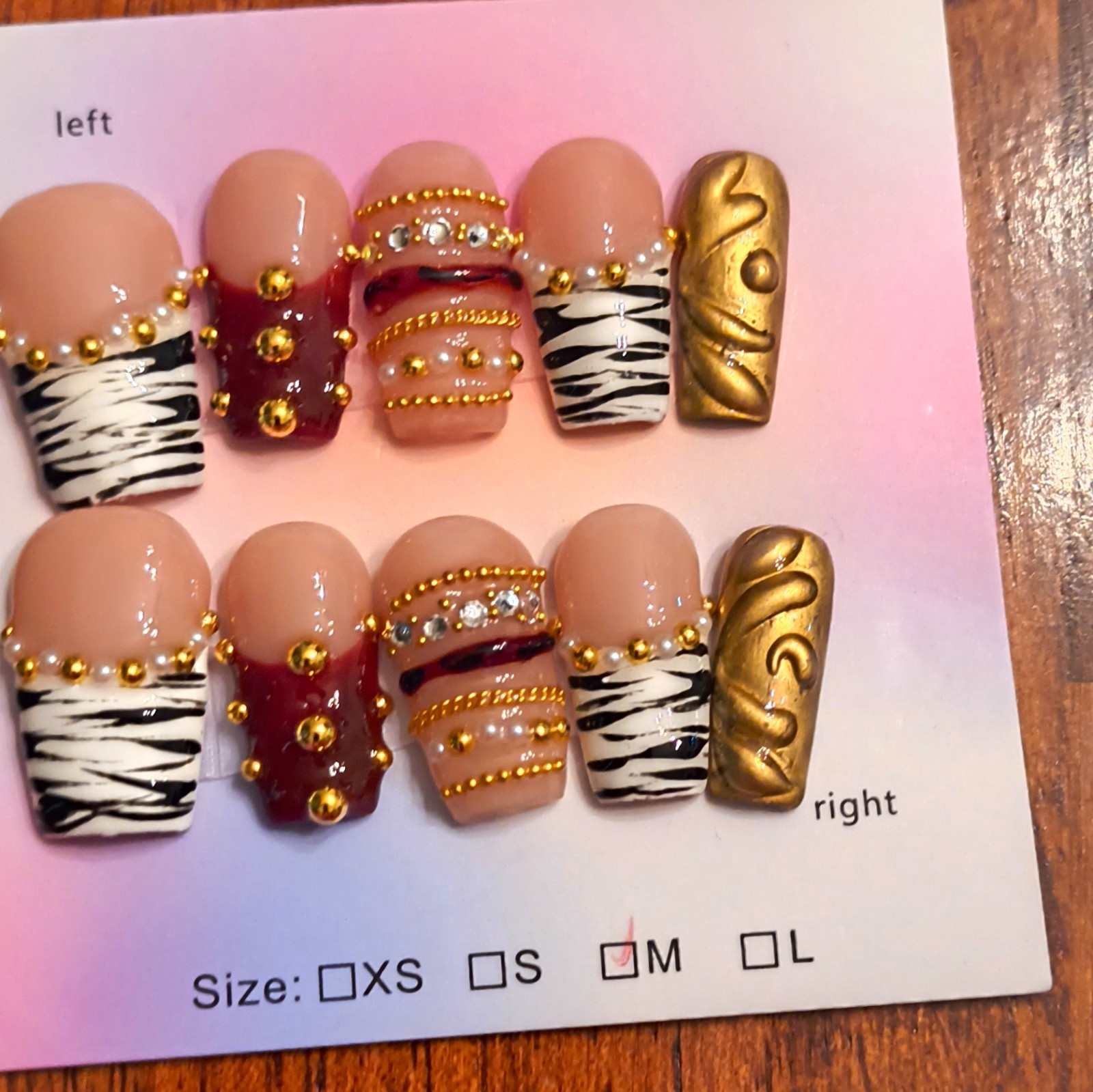 Press-On Nails Medium Square Multicolor 3D Animal Zebra Print Full Cover