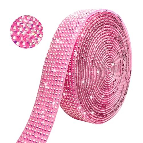 Self Adhesive Rhinestone Ribbon Crystal Strips, 3 Yards Bling Christmas Pink AB