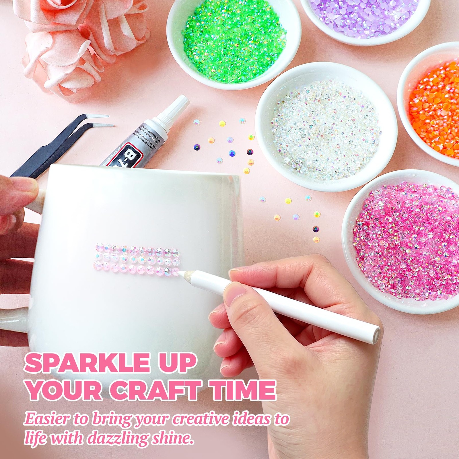50000Pcs 40 Colors Jelly Rhinestones for Bedazzling, Multicolor 3mm Resin Fla…