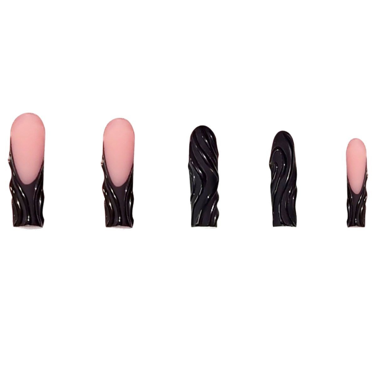 24Pcs Black 3D Irregular Stripe Square Removable Press On Nails