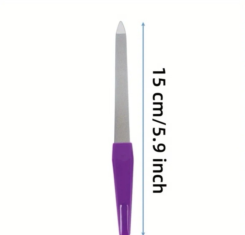6pcs Double-Sided Stainless Steel Nail Files w/ Handle, 15cm, Random Color