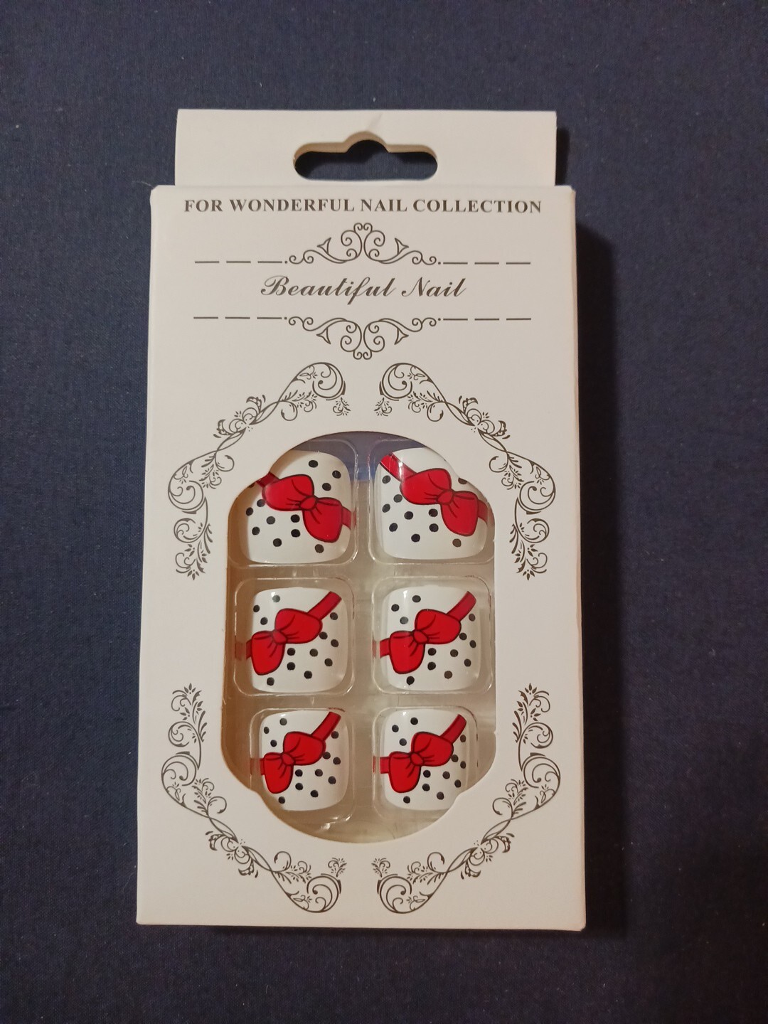 New Press On Toe Nails 24pc Set Red Bows And Dots On Box