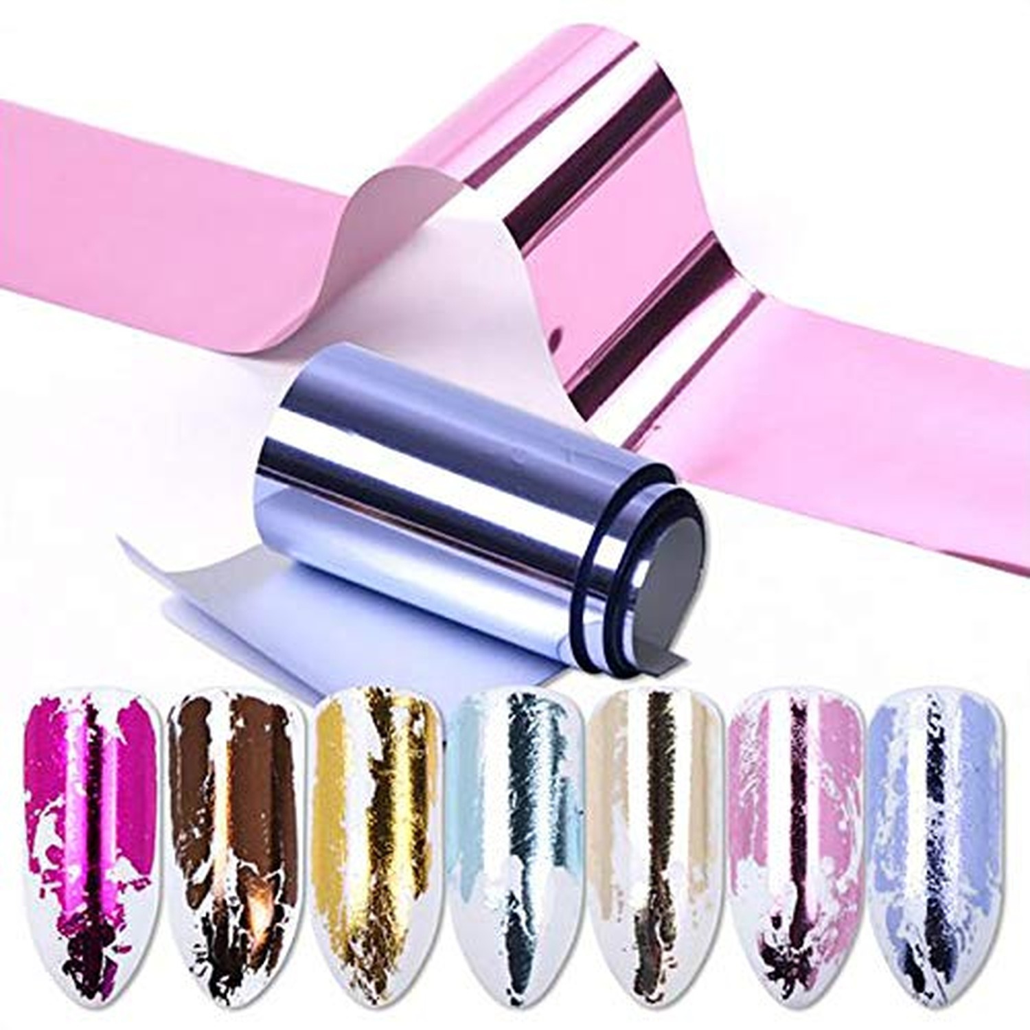 MWOOT 10 Rolls Metallic Color Holographic Nail Foil Transfer Sticker Set, Sta…