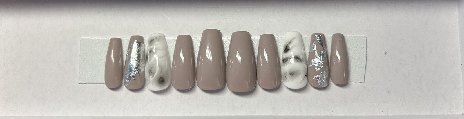 taupe marble silver press on nails