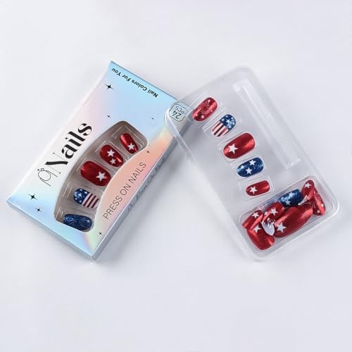 Short Almond Fake Nails – 4th of July Press On Nails