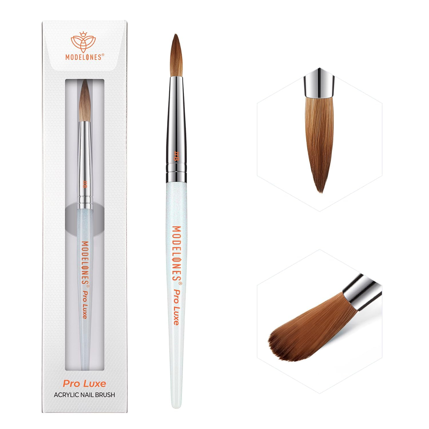 Pro Luxe Acrylic Nail Brush, 100% Pure Kolinsky Sable Hair Size 8 Acrylic Powder