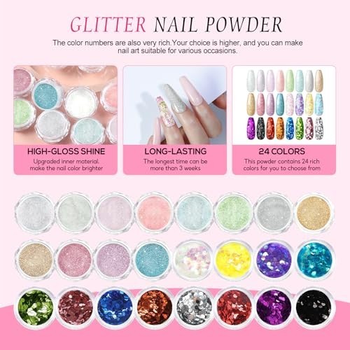 Professional Acrylic Nail Kit with Drill & UV Light – 3PC Powder, 24PC Glitter,