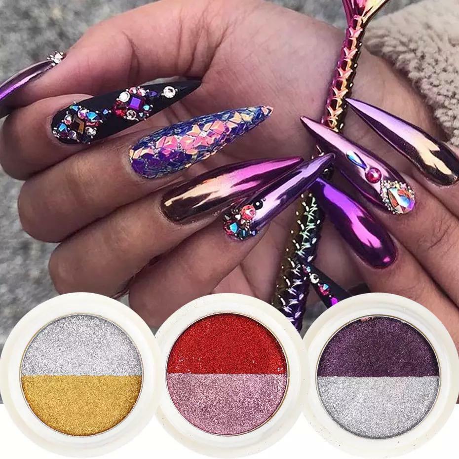 Nail Mirror Chrome Powder Two Colours Pressed Solid Rose Gold Silver Shimmer
