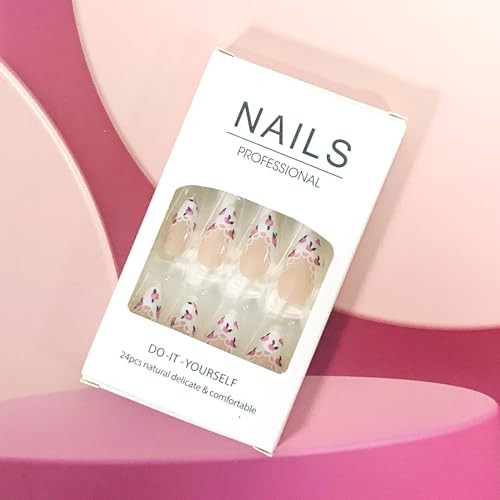Press on Nails Almond Medium Length Glossy Full Cover Acrylic White French