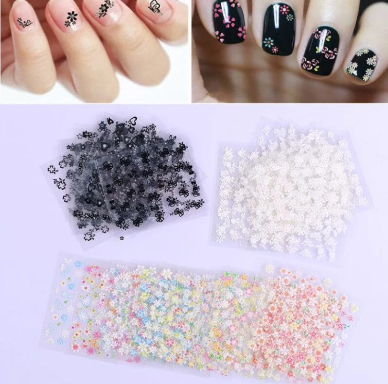 30PCS Nail Art Sticker Decal Blue Black Daisy Flower Lace Slider Manicure NS54