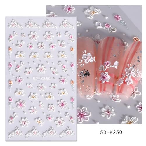 5D Flower Nail Art Stickers, 5D Embossed Floral Nail Decals Daisy Small Flower
