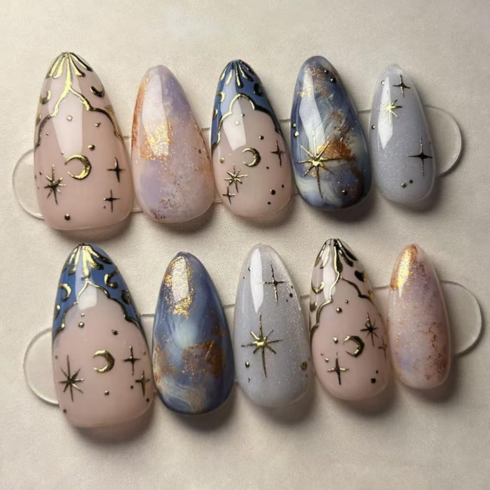 Almond Press on Nails Medium Fake Nails with 3D Ripple Bubble Pink Flower Pearls