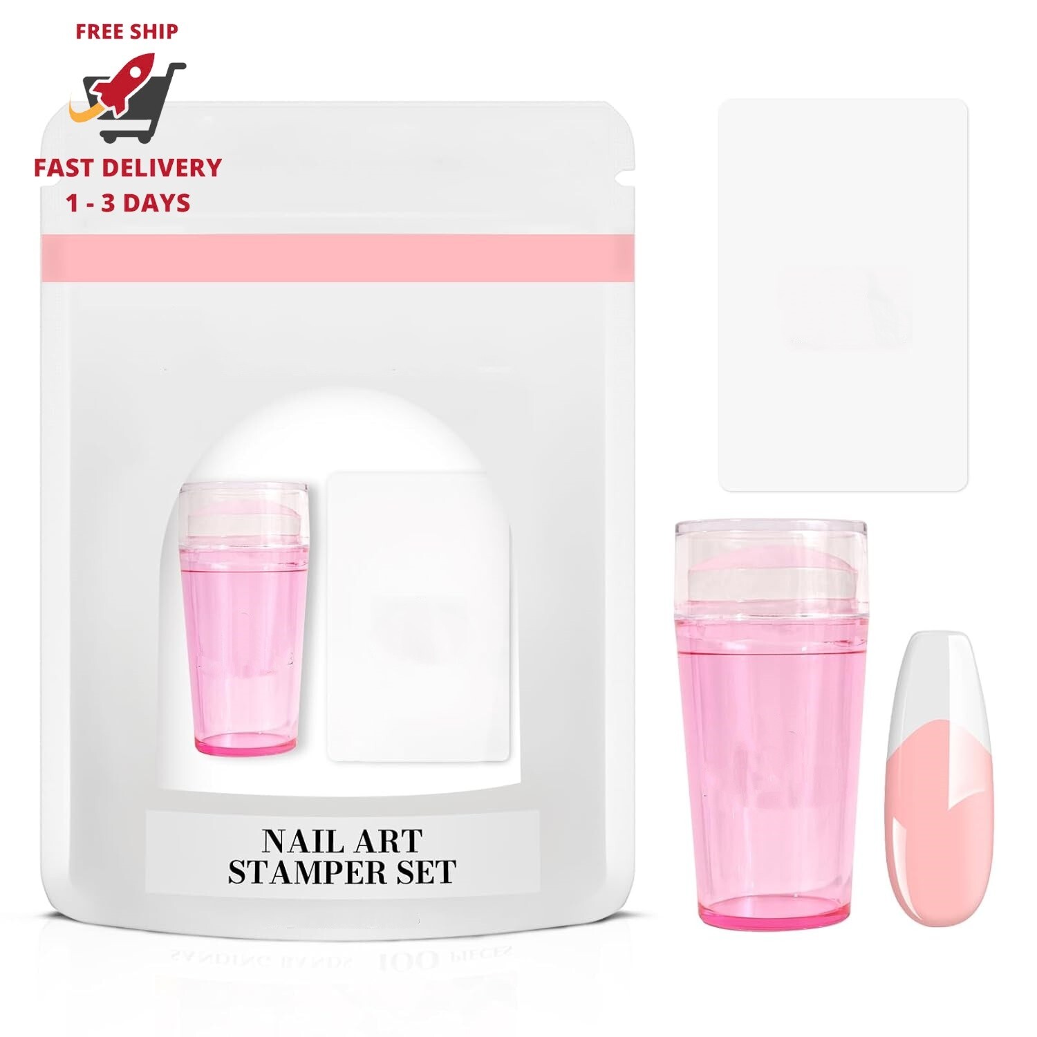 Kit de estampador de uñas francés (2 unidades), sello de silicona con raspador