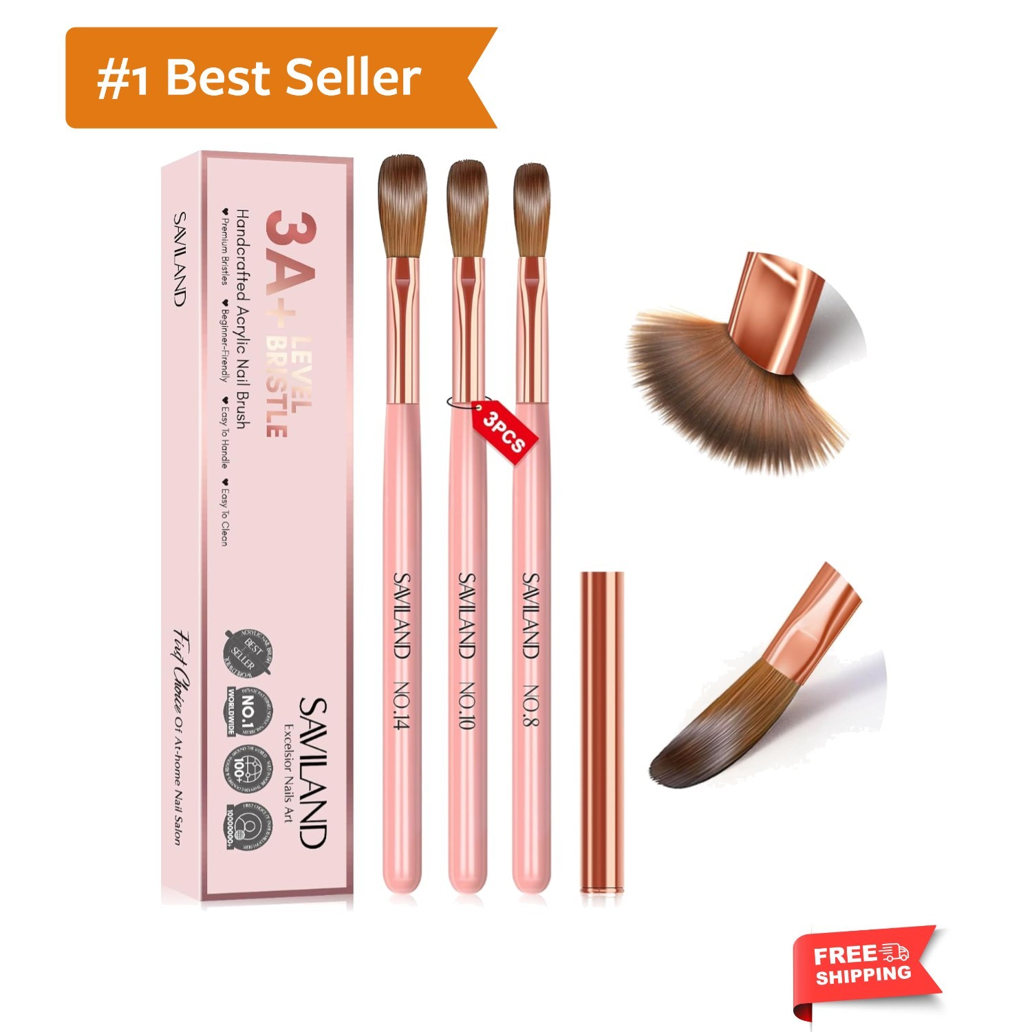 3PCS Acrylic Nail Brush Set: Size 8/10/14 Kolinsky Acrylic Nail Brushes for A…