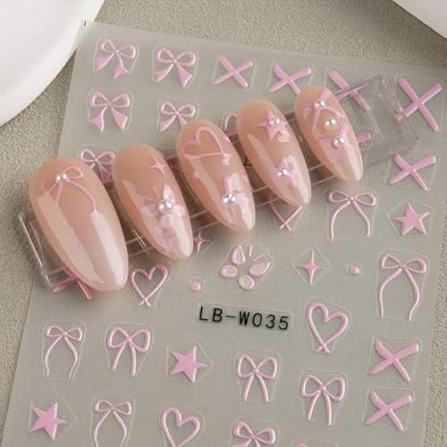 12 Sheets Bow Nail Stickers for Nail Art White Red Pink Bow Pink Red White Bow