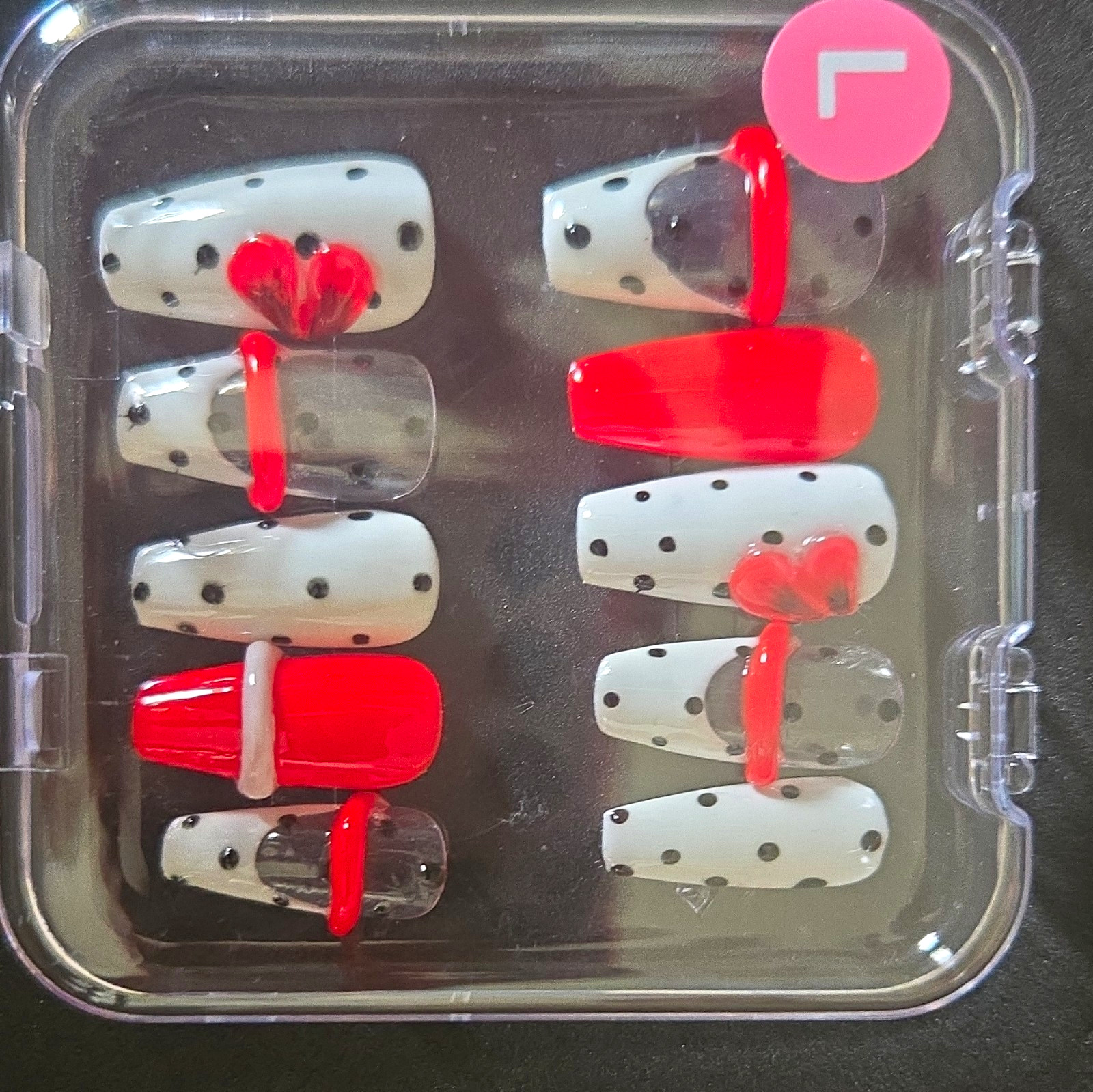 Artificial Nails Full Cover Square Medium Glossy Polka Dot White Red Black