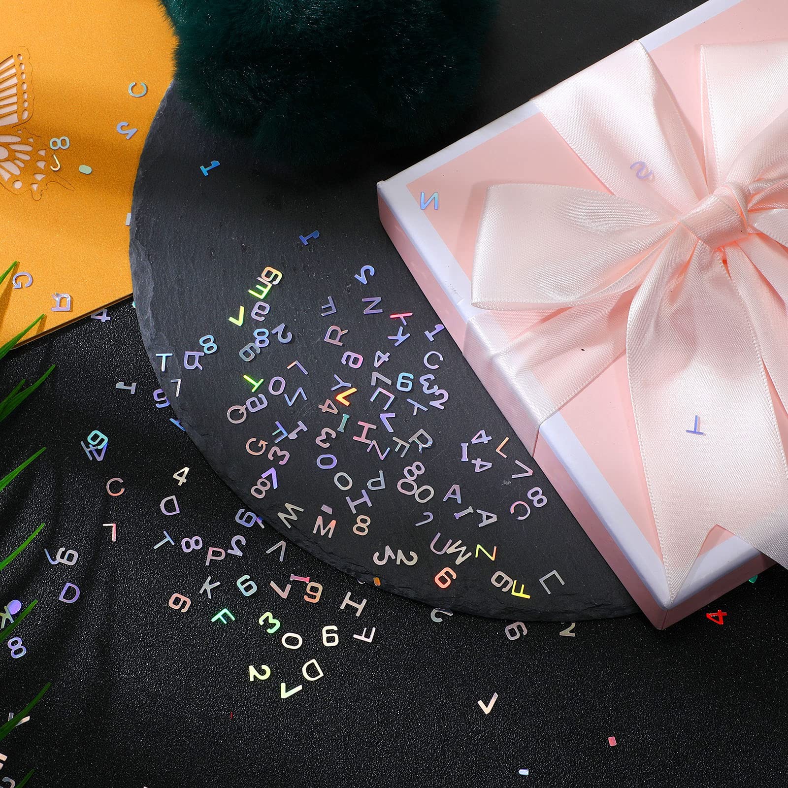 3500 Pieces Alphabet Number and Letter Glitter 6 mm Confetti Holographic Laser