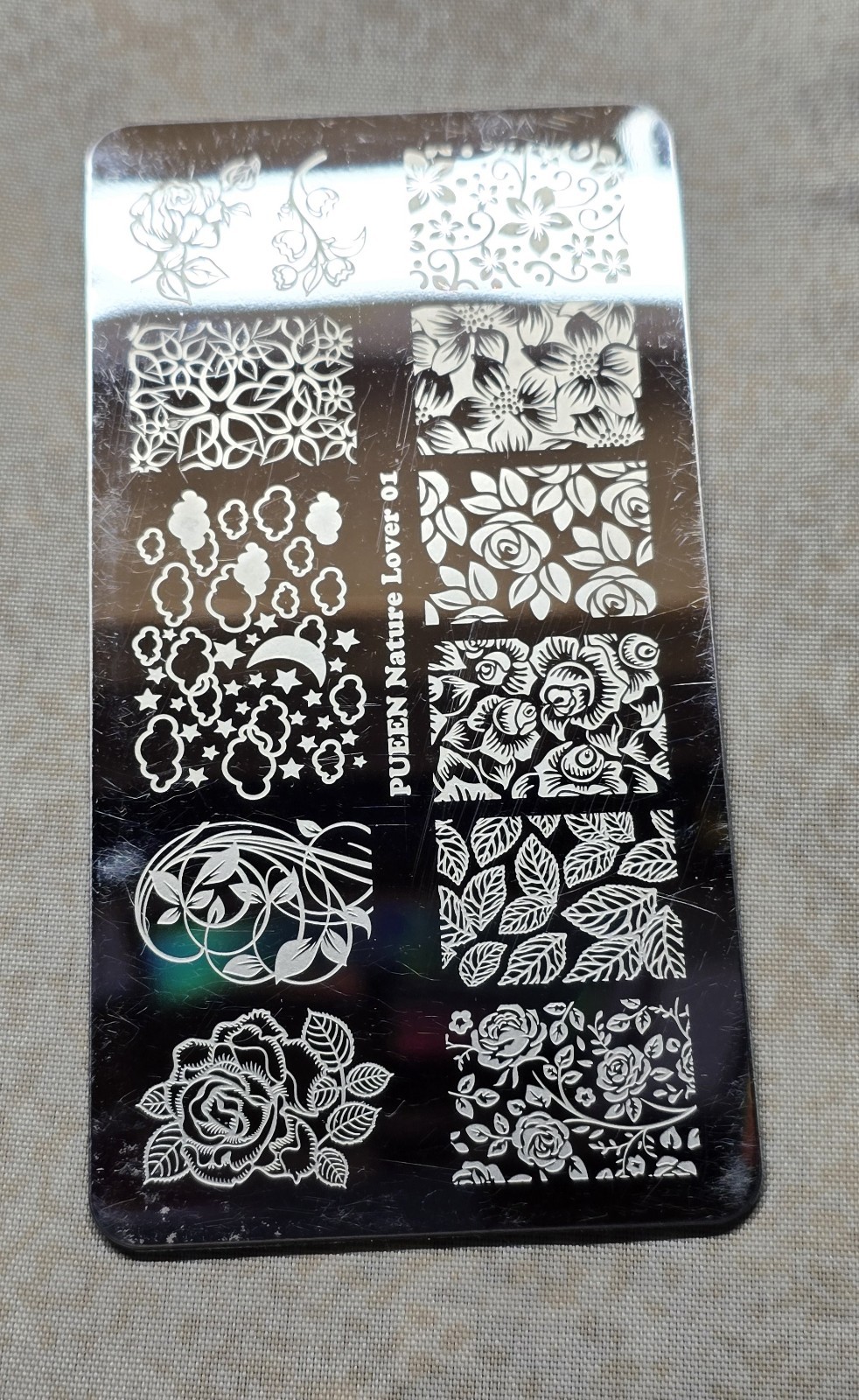 Nail Art Stamp Plate Pueen Nature Lover 01 Roses Flower Clouds Sky Leaves