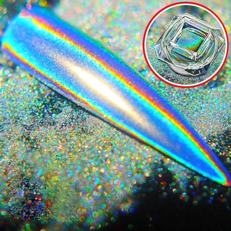 Unicorn Holographic Nail Powder Ultra Fine Chrome Rainbow Effect Pigment 15um UK